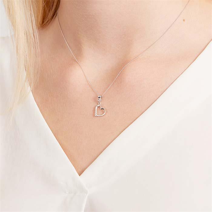 Heart pendant white gold with 2 diamonds 0,018ct