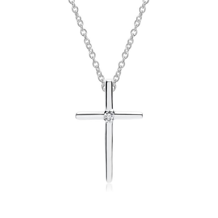 Necklace cross white gold diamond 0,008ct