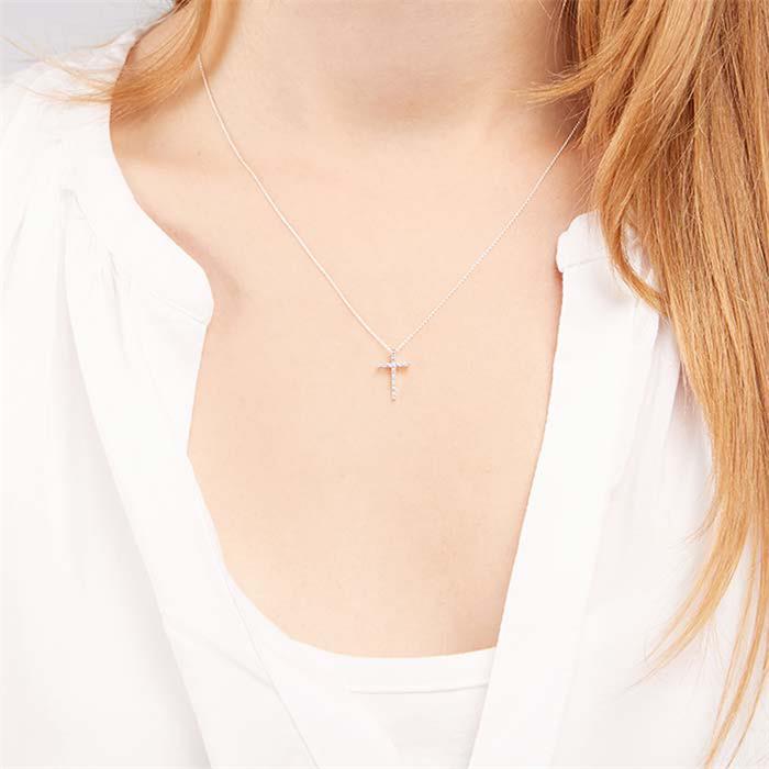 Cross pendant white gold 12 diamonds