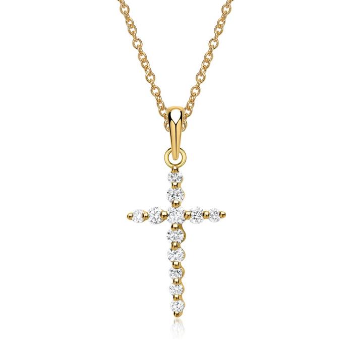 Necklace cross yellow gold 12 diamonds 0,26ct