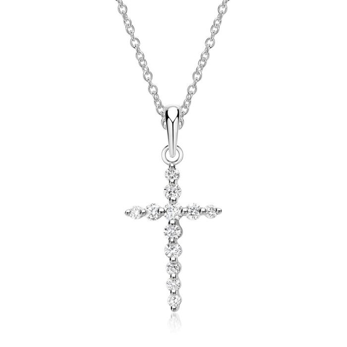 Necklace cross white gold 12 diamonds 0,26ct