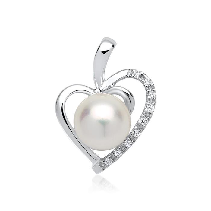 Hart ketting 14 karaat witgoud 9 Diamanten