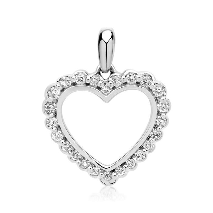 Witgouden hanger hart met 24 Diamanten 0.17 ct.