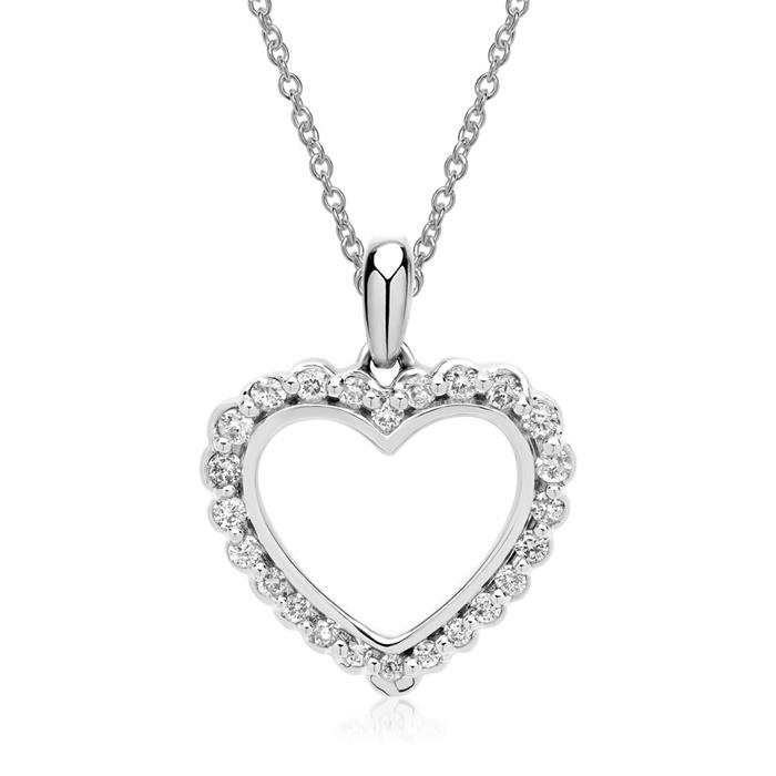 Witgouden hanger hart met 24 Diamanten 0.17 ct.