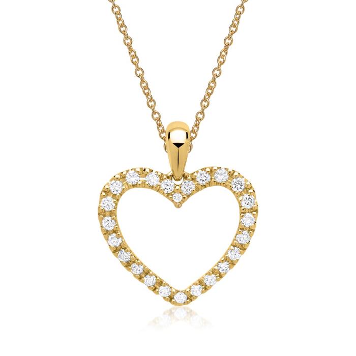 14 karaat geelgouden hart ketting met 24 Diamanten 0.25 ct.