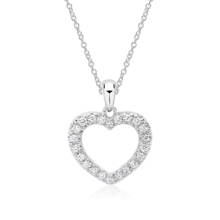 Colgante corazón de oro blanco con 22 diamantes 0,19 ct.