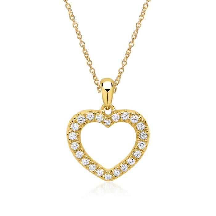 14ct yellow gold necklace heart 22 diamonds