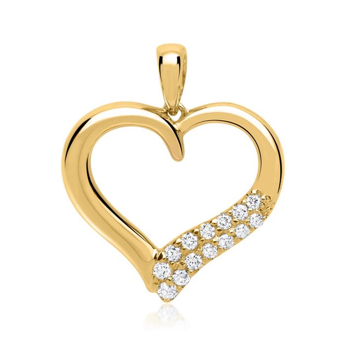 Geelgouden hart hanger met 14 Diamanten 0.11 ct.
