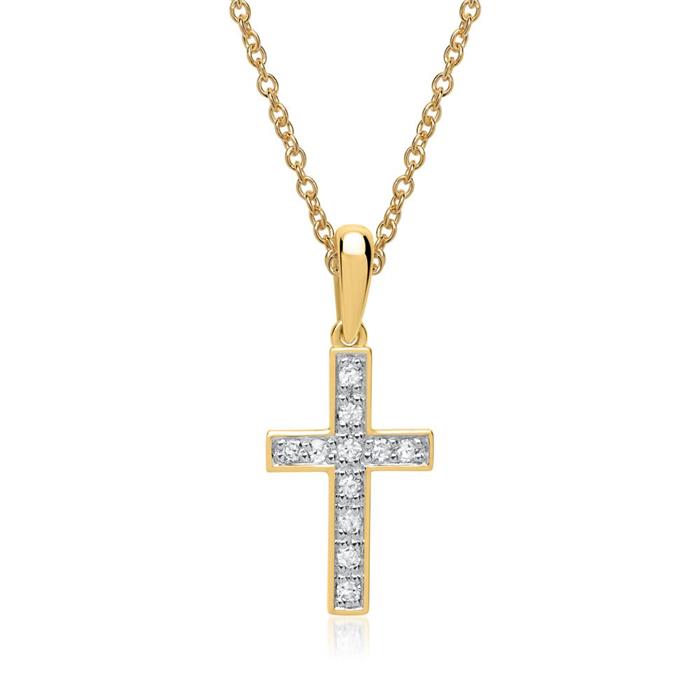 14ct yellow gold cross diamond necklace