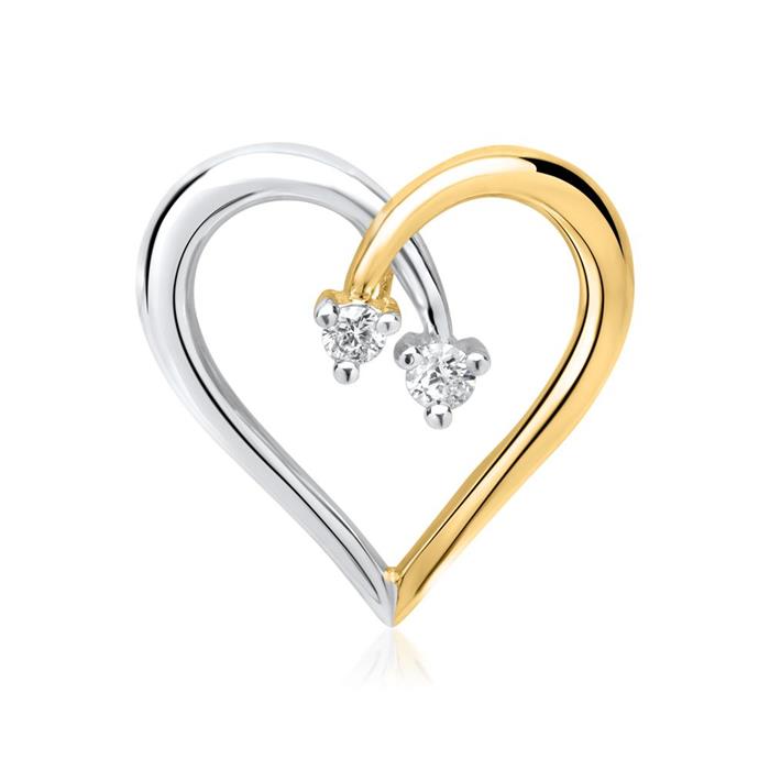 14hoops yellow gold pendant heart 2 diamonds