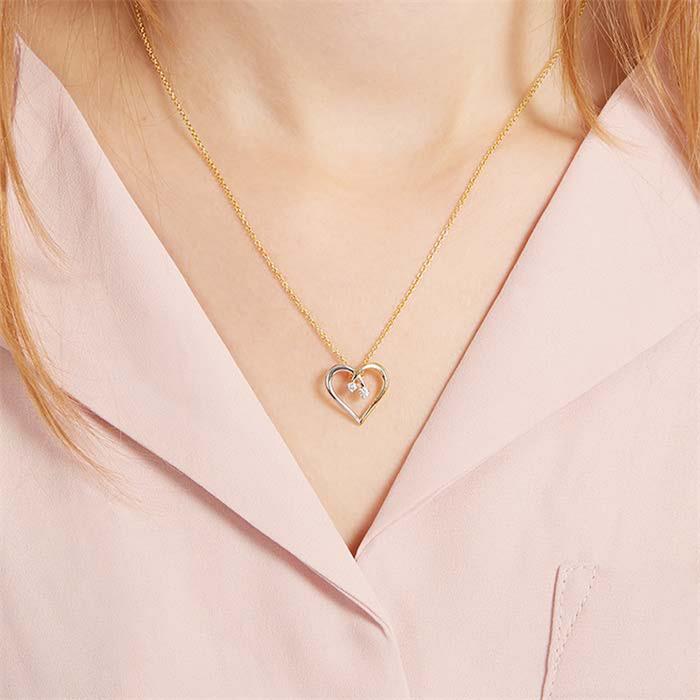 14hoops yellow gold pendant heart 2 diamonds