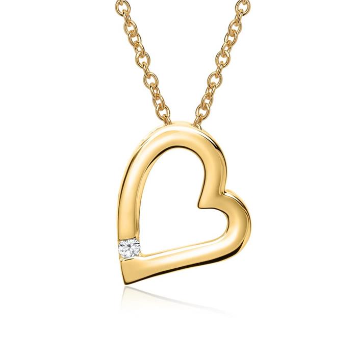 14ct yellow gold chain heart diamond 0,034ct