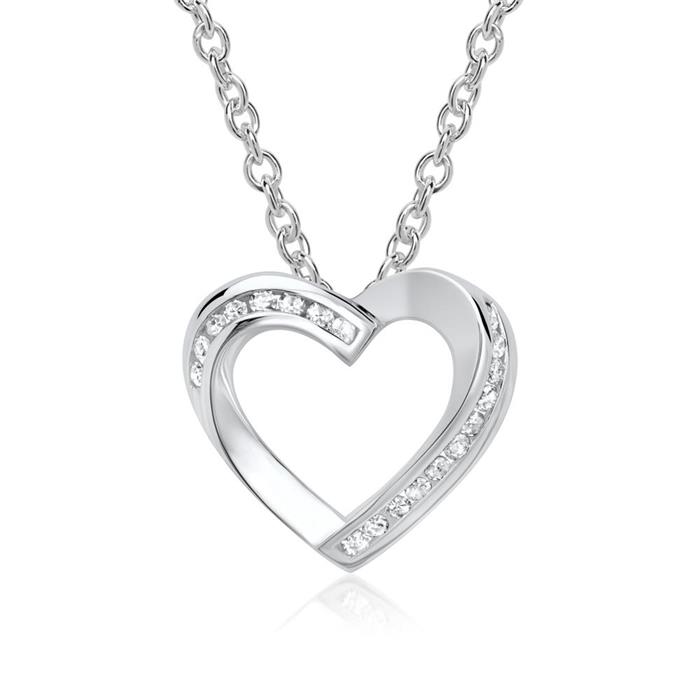 14ct white gold necklace heart 19 diamonds