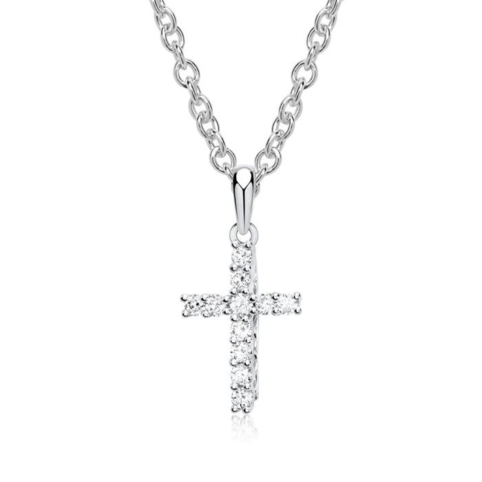 14ct white gold chain cross diamond 0,15ct