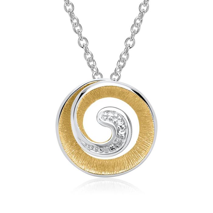 14ct white gold necklace spiral 2 diamonds