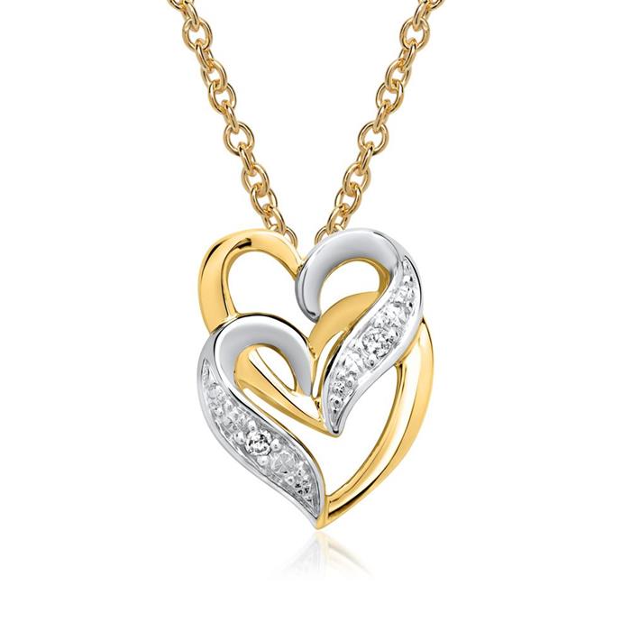 14ct Yellow Gold Necklace Hearts 2 Diamonds