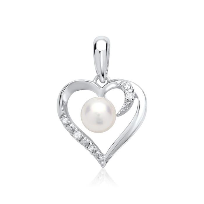 14ct white gold necklace pearl 4 diamonds