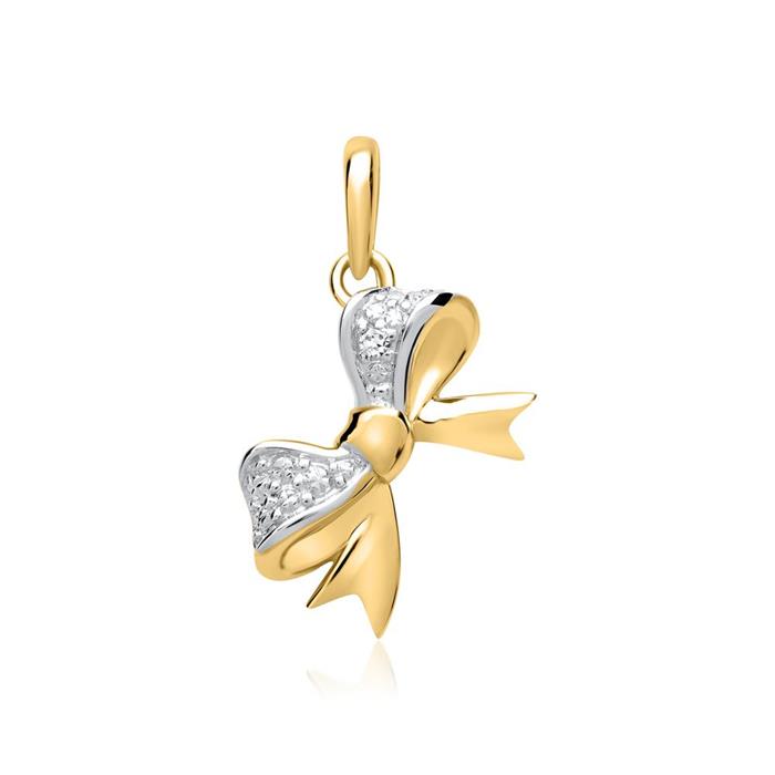 14ct yellow gold pendant ribbon diamond