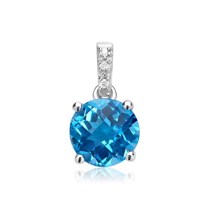 14 karaat witgouden hanger blauwe Topaas 3 Diamanten