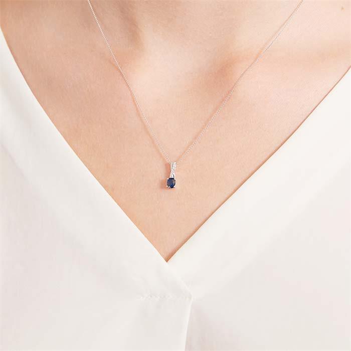 Necklace 14ct white gold sapphire 7 diamonds