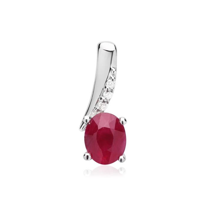 Ruby pendant white gold 14 carat 3 diamonds