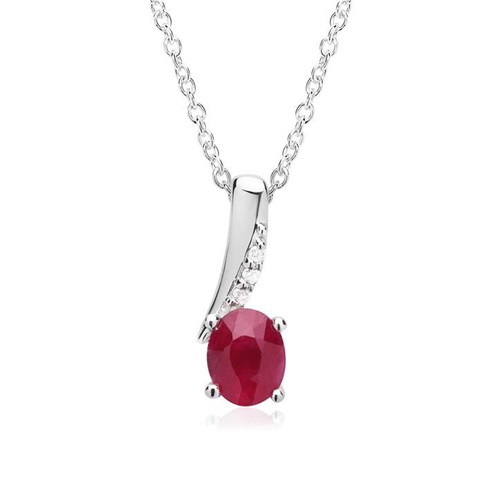 Ruby pendant white gold 14 carat 3 diamonds