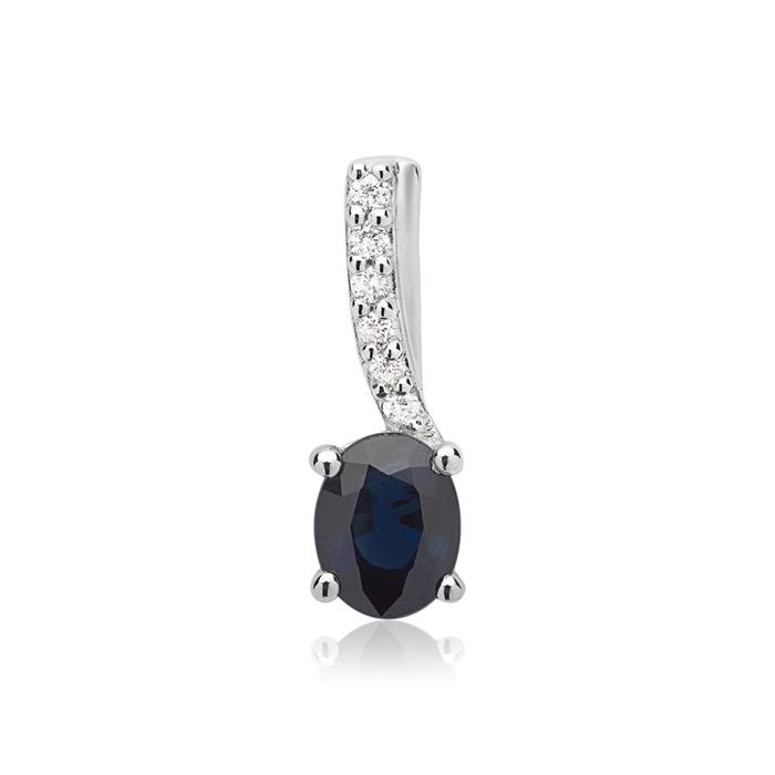 14ct white gold necklace sapphire 6 diamonds