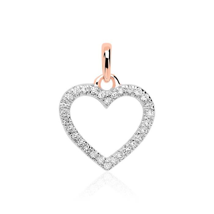 Pendant heart for ladies in 14 k rose gold, diamonds