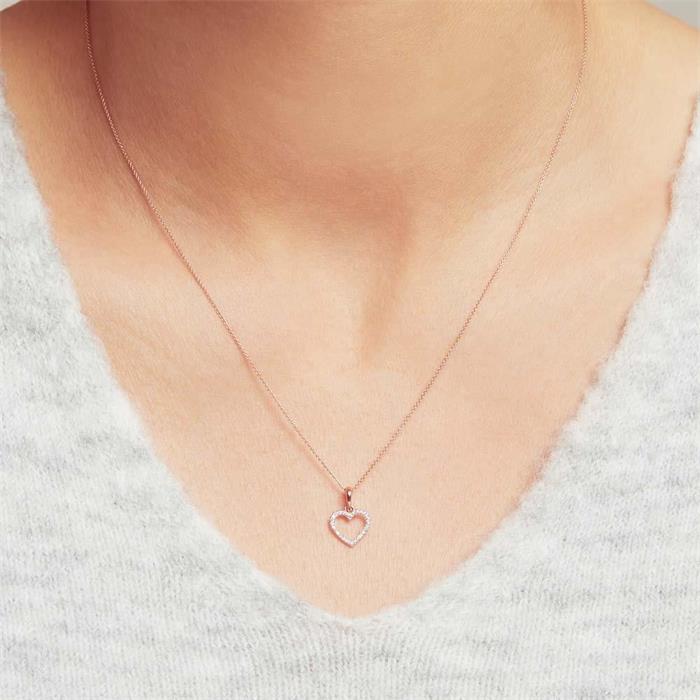 Necklace heart for ladies in 14 k rose gold, diamonds