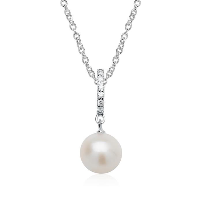 14ct white gold necklace with pearl pendant and diamonds