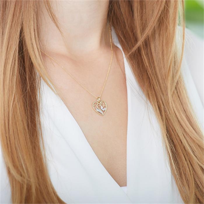 Floral heart pendant in 14ct gold with diamond