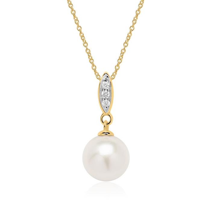 14ct gold necklace with pearl and diamonds