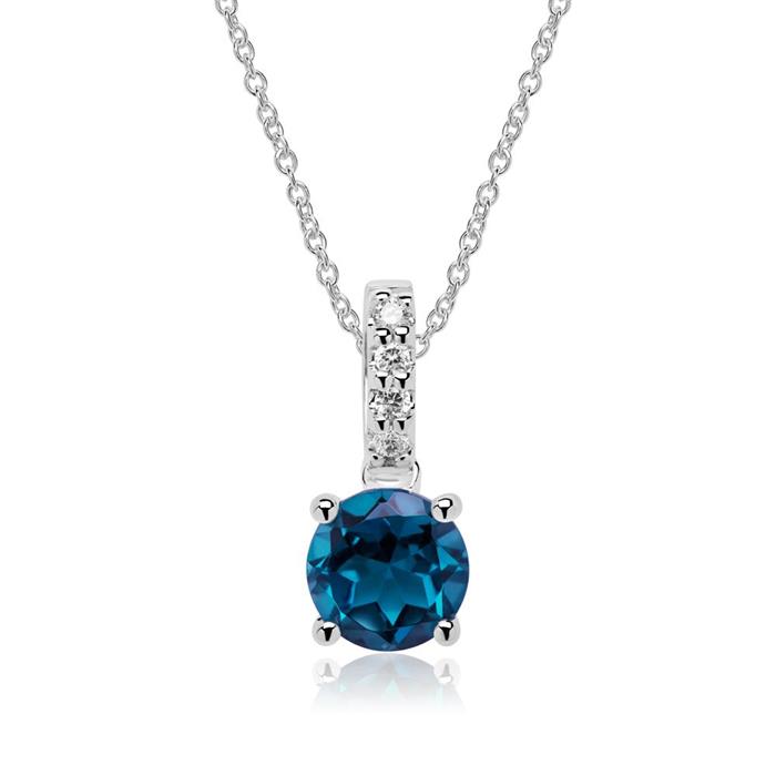 Necklace and blue topaz pendant 14ct white gold diamonds