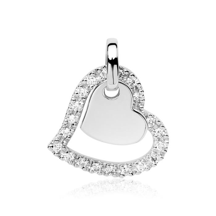 Heart pendant in 14ct white gold with diamonds