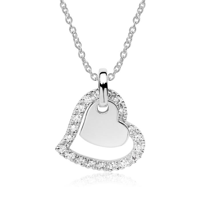 Heart chain in 14ct white gold with diamonds