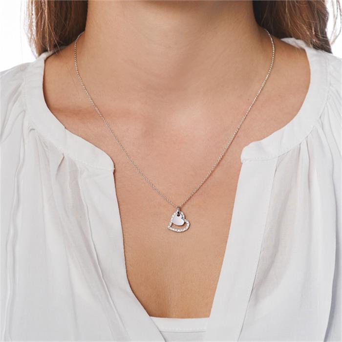 Heart chain in 14ct white gold with diamonds