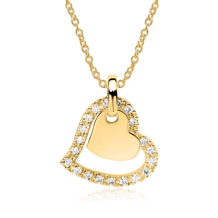 Cadena corazones de oro 14 quilates con diamantes