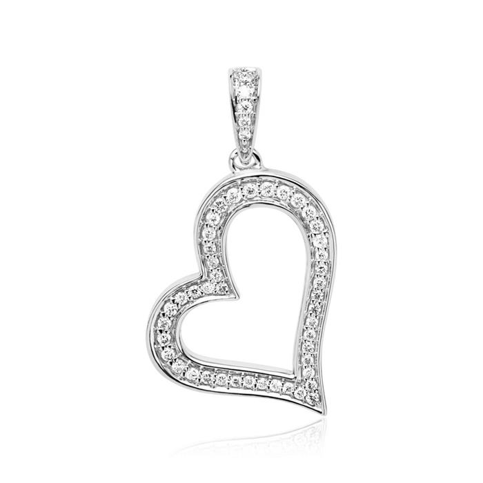 14 quilates cadena corazón oro blanco con diamantes