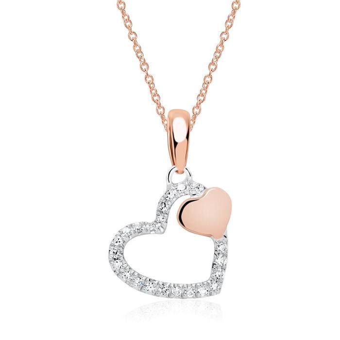 Necklace hearts 14ct pink and white gold with diamonds
