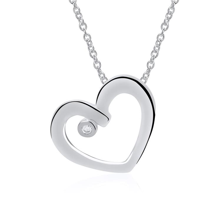 Heart chain in 14ct white gold with diamond