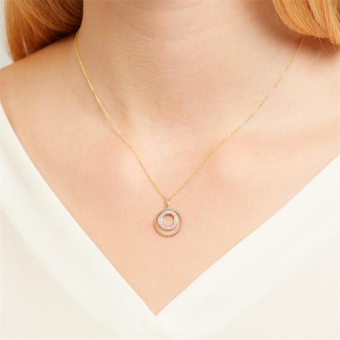 Circle Pendant Made Of 14ct Gold With Diamonds