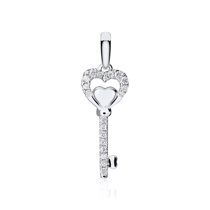 Llave colgante de oro blanco 18 quilates con diamantes