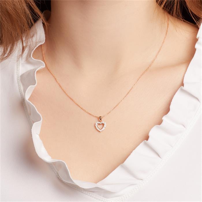 Heart chain in 18ct rose gold with diamonds