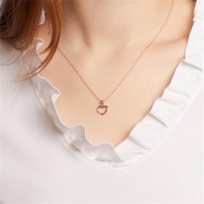 750er Ros&#xE9;gold Kette Herz mit Diamanten