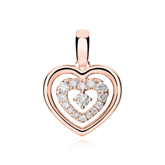 Heart pendant in 14ct rose gold with diamonds