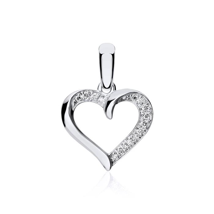 18 karaat witgouden hanger hart met Diamanten