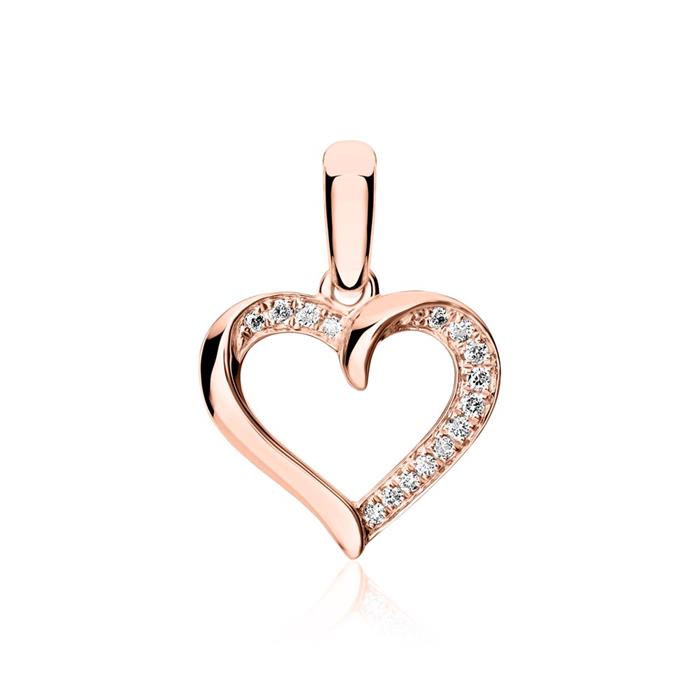 Heart pendant in 14ct rose gold with diamonds