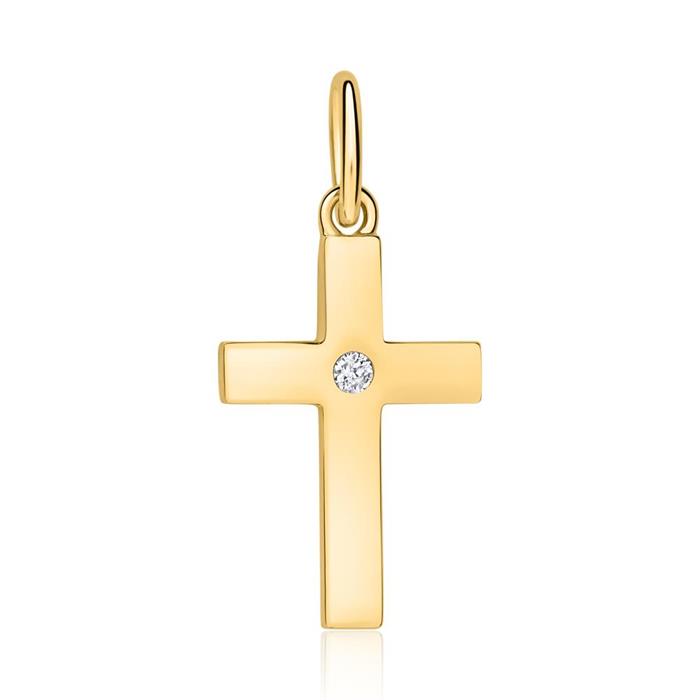 Cross pendant made of 14K gold with diamond