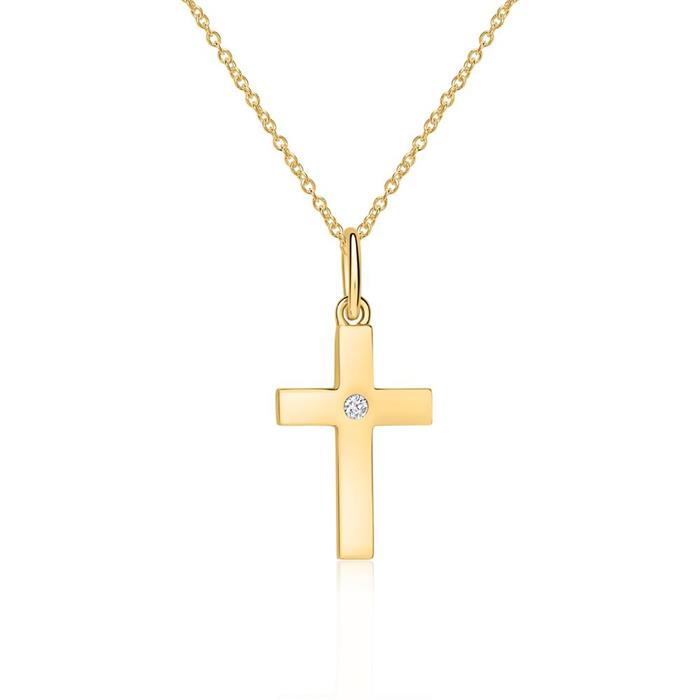 Cross pendant made of 14K gold with diamond