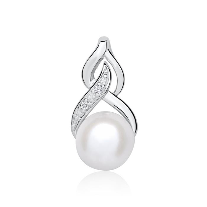 Pendant In 14K White Gold With Pearl And Diamonds